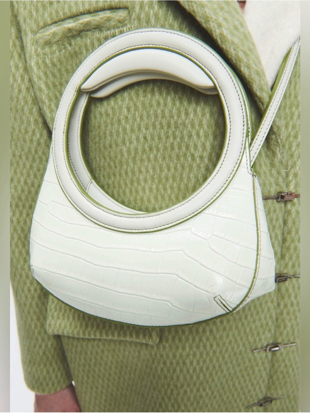 HANWEN NEW YORK Nino Crossbody Clutch Bag Croc-Embossed Calfskin Cream Olive - Picture 2 of 10
